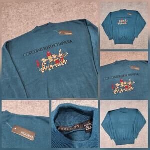 VTG Pagliano Mens L Large Cote D'Azur French Riviera Knit Embroidered Sweater
